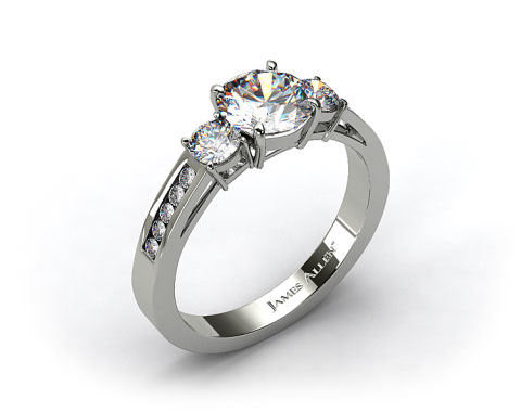 Platinum Round Shaped Three Stone Channel Set Diamond Engagement Ring